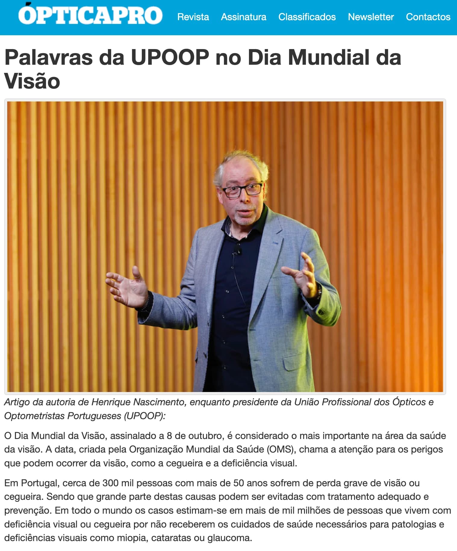 Palavras da UPOOP no Dia Mundial da Visão