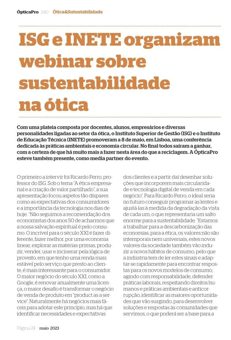 ISG E INETE organizam webinar sobre sustentabilidade na ótica