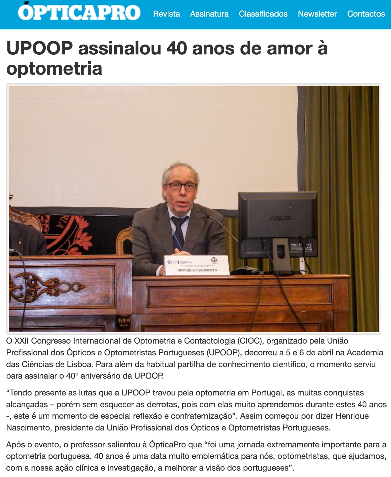 UPOOP assinalou 40 anos de amor à optometria