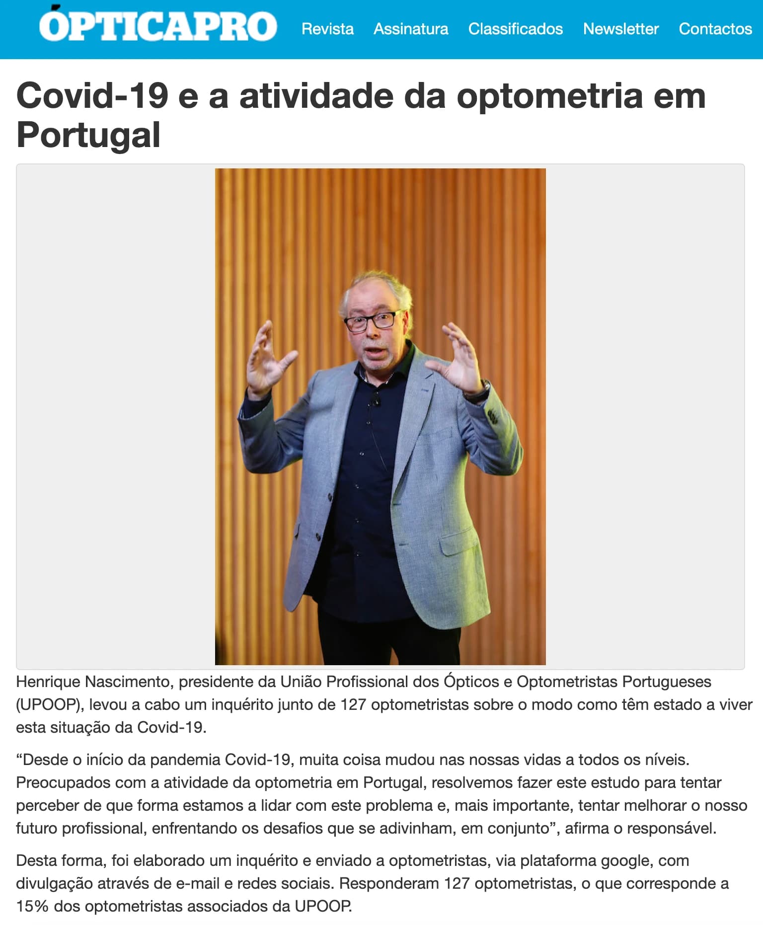 Covid-19 e a atividade da optometria em Portugal