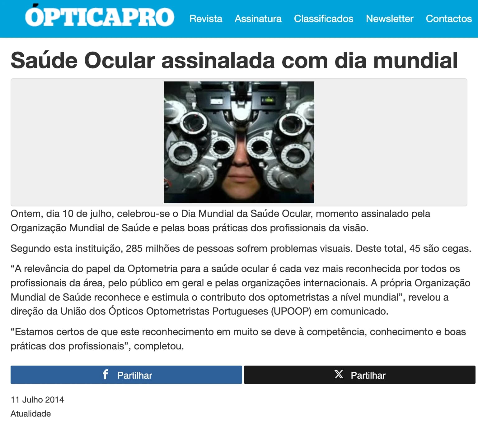 Saúde Ocular assinalada com dia mundial