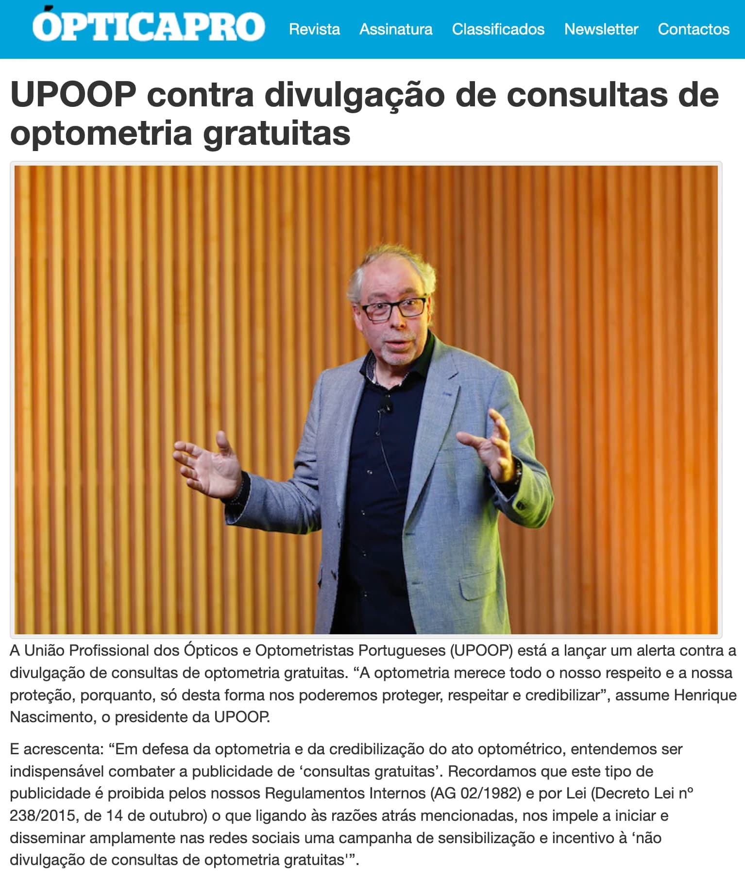 UPOOP contra divulgação de consultas de optometria gratuitas