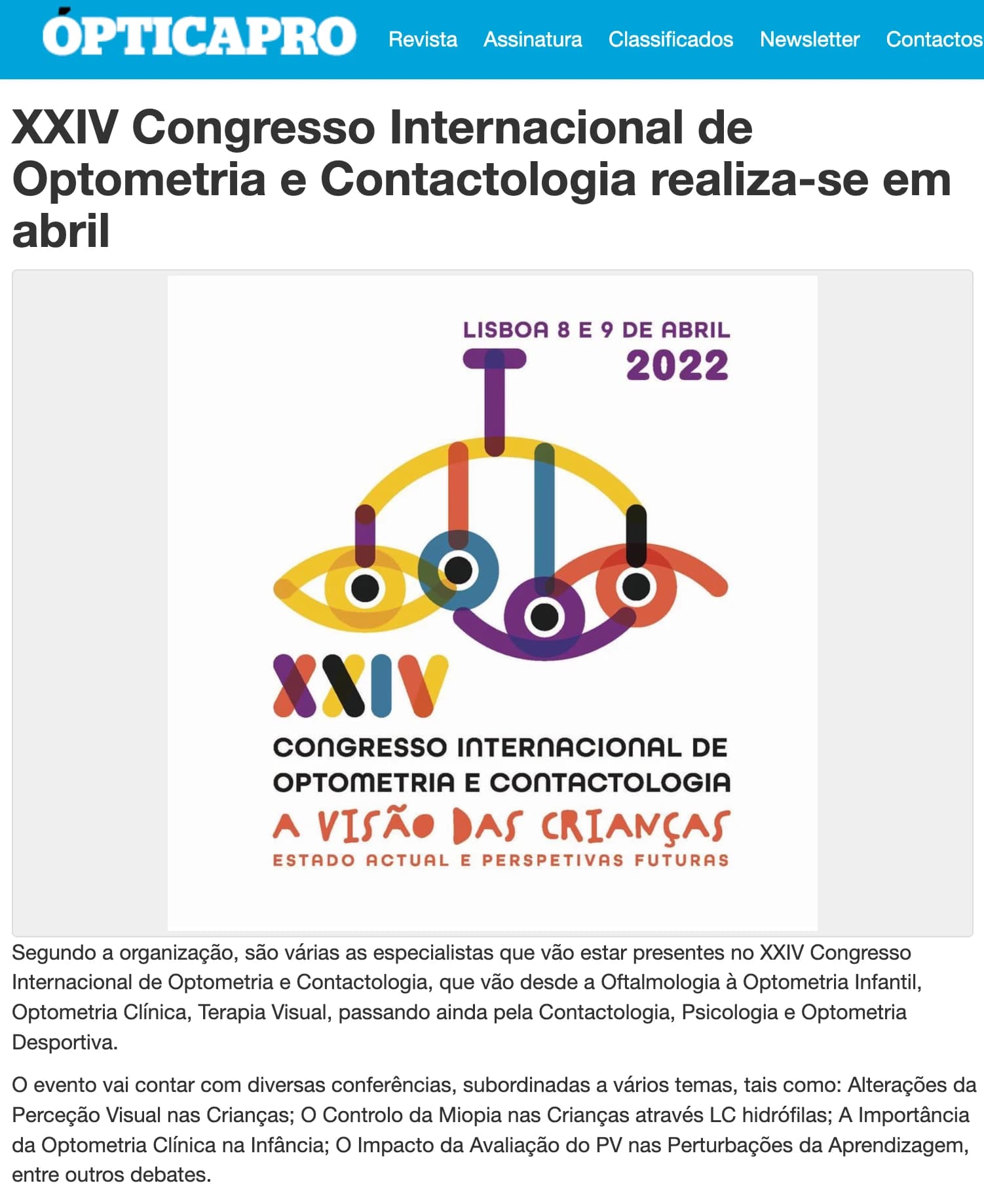 XXIV Congresso Internacional de Optometria e Contactologia realiza-se em abril