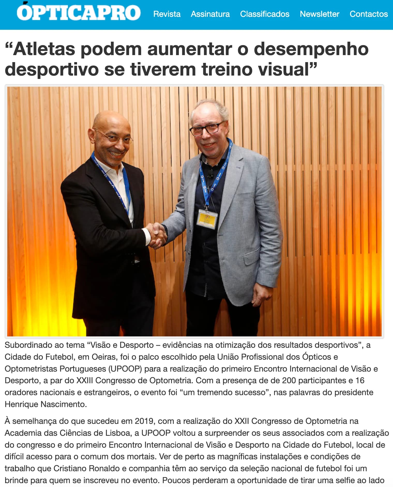 “Atletas podem aumentar o desempenho desportivo se tiverem treino visual”