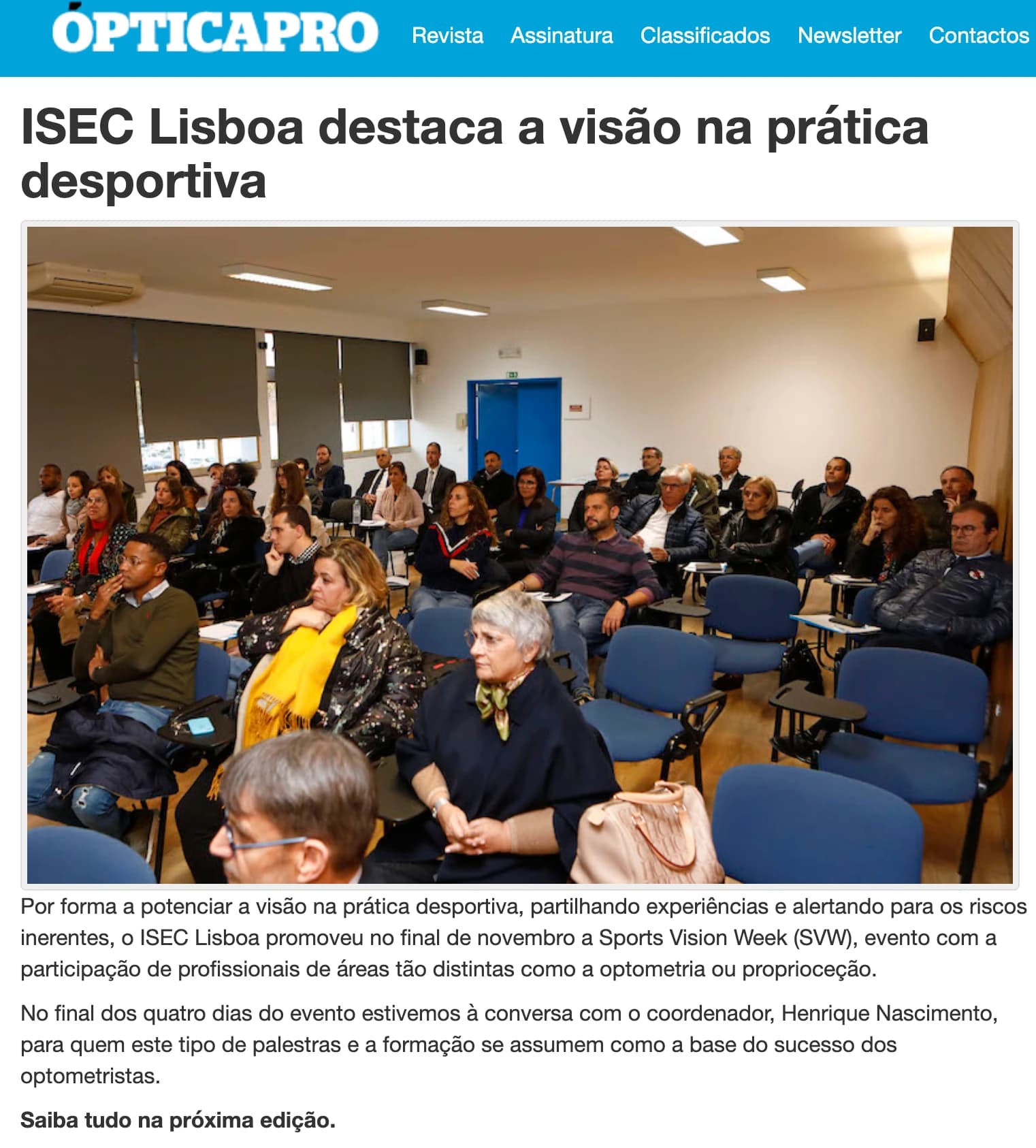 ISEC destaca a visão na prática desportiva com Sports Vision Week