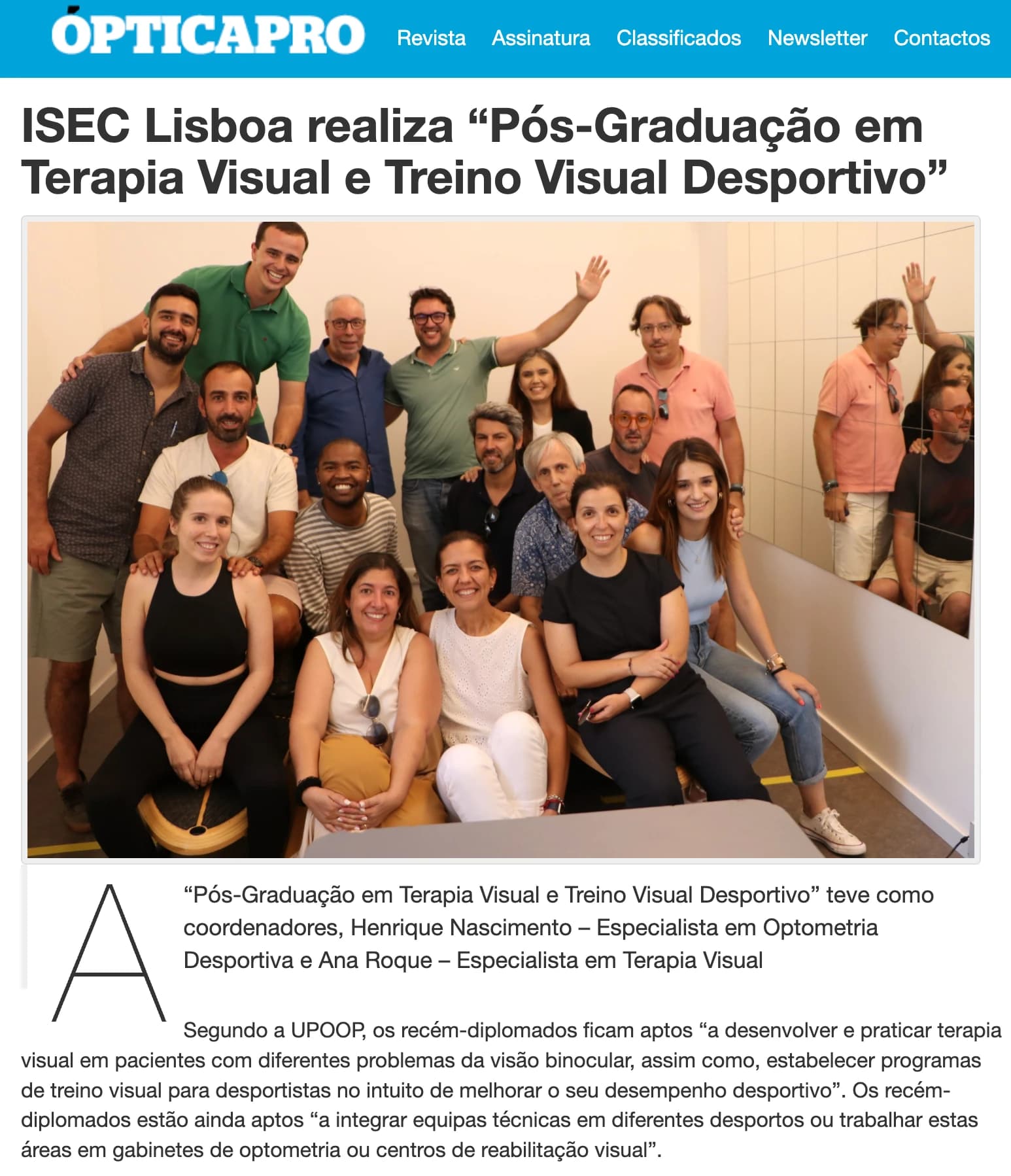 ISEC Lisboa realiza “Pós-Graduação em Terapia Visual e Treino Visual Desportivo”
